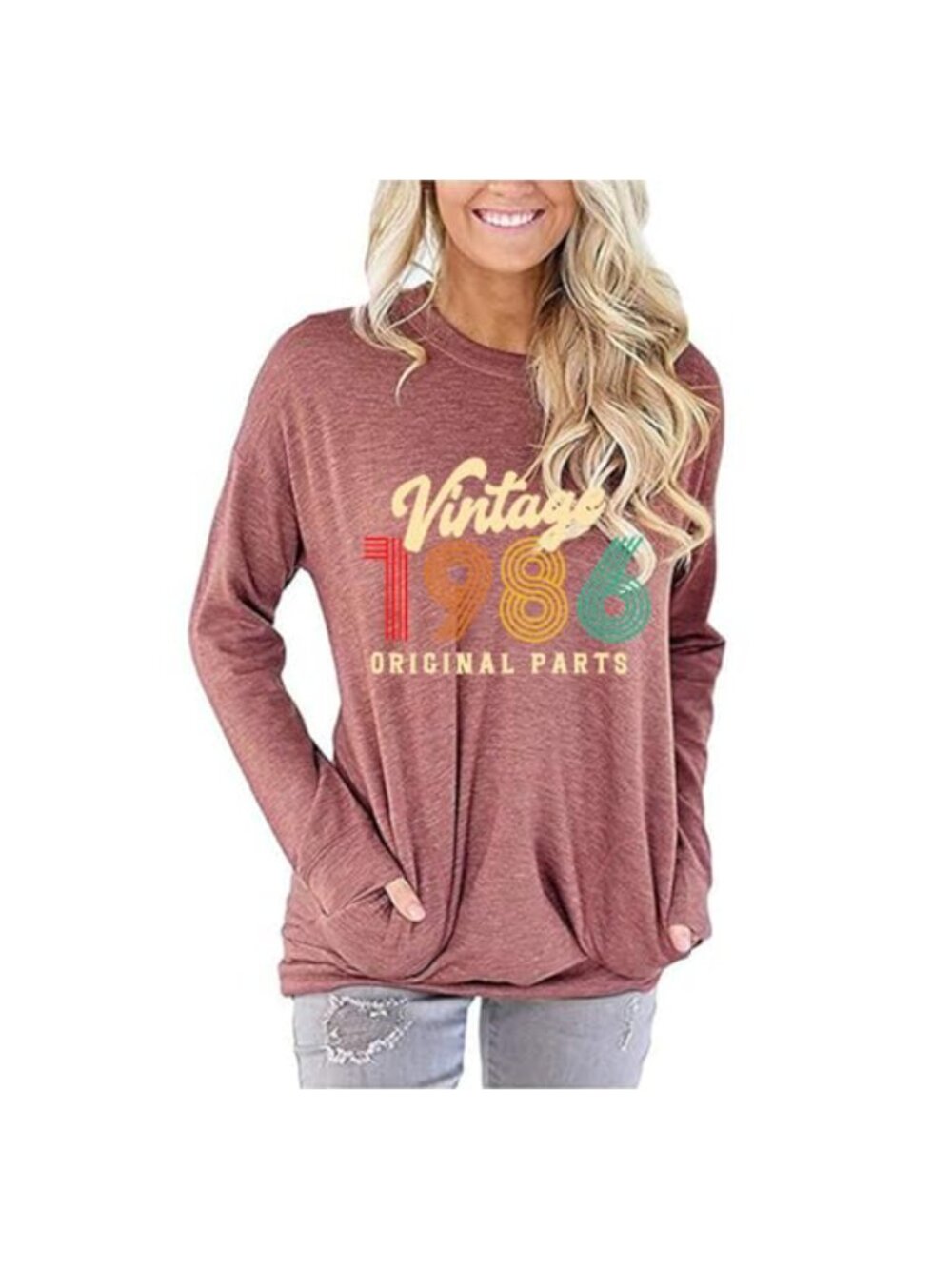 40th Birthday Gift Sweatshirt Vintage 1986 Original Parts Crew Neck Long Sleeve